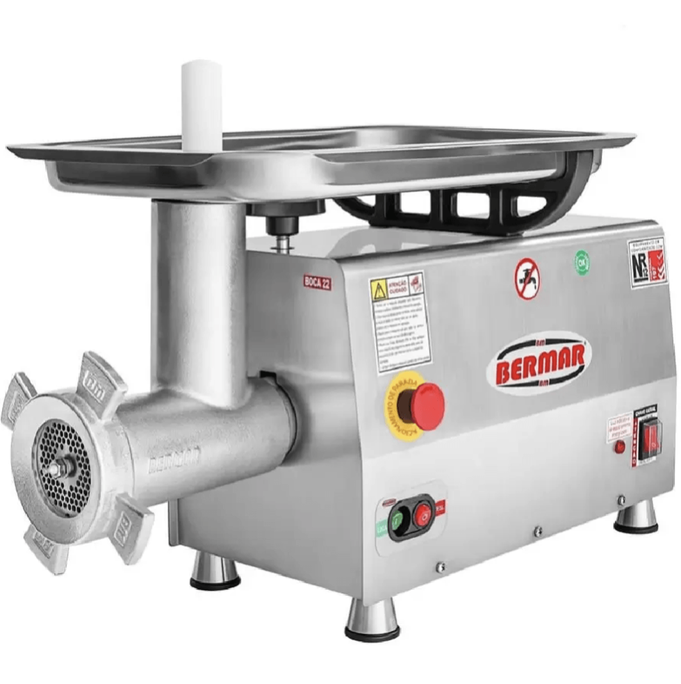 Moedor/Picador de Carnes BM20NR PF - Boca 22 Aço Inox Motor 1,25 Hp 1100W 300 Kg/H - Bermar