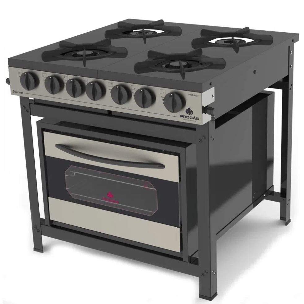 Fogão Industrial com Forno PRGE-402 F Gourmet Progás Tampo Esmaltado Preto e Aço Inox